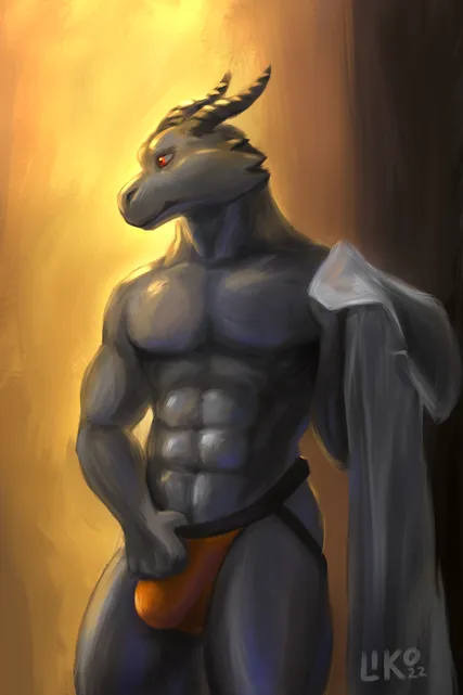 Black dragon undressing his jock-strap