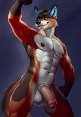 Liko flexing his muscles nude, showing off his penis
